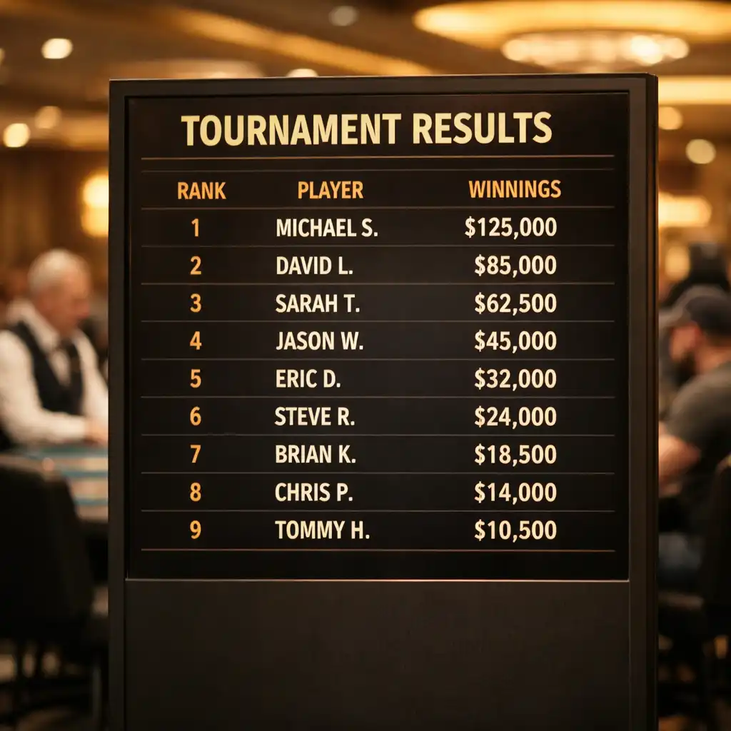 Tabule s výsledky pokerového turnaje